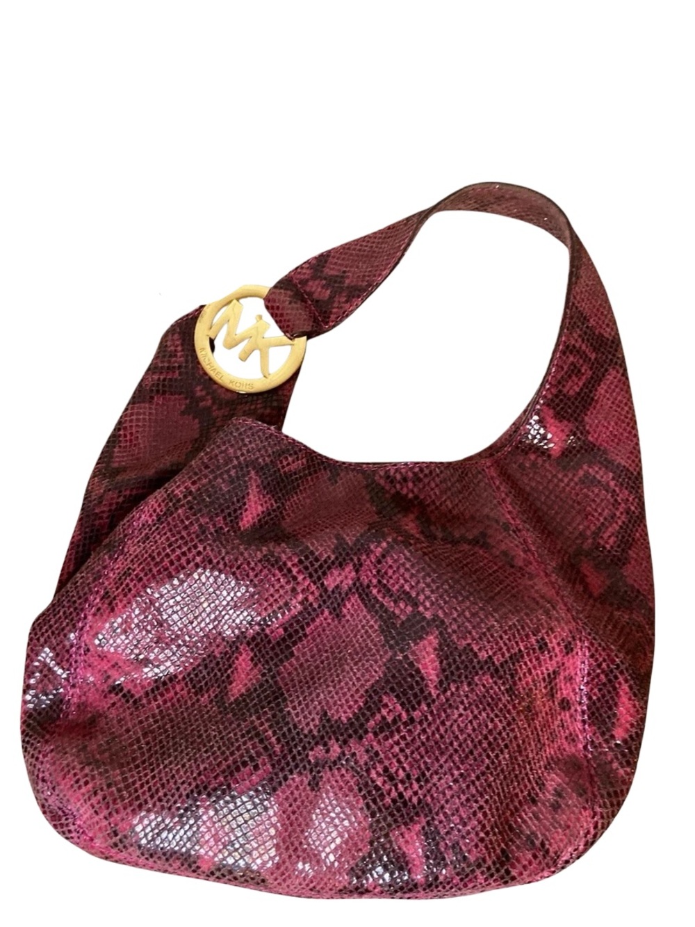 Vintage Michael Kors Red Python Embossed Leather Hobo Shoulder Bag Fall 26 #013